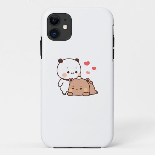 Panda bear couple Cute Peach milk mocha hugs love iPhone 11 Case