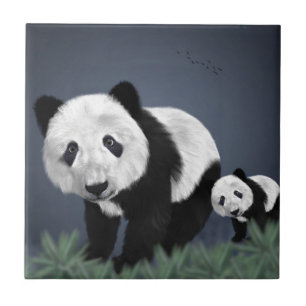 panda bear cute cuddly animal black white sweet tile