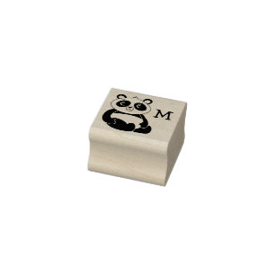 Panda Bear Cute Monogram Initial Rubber Stamp