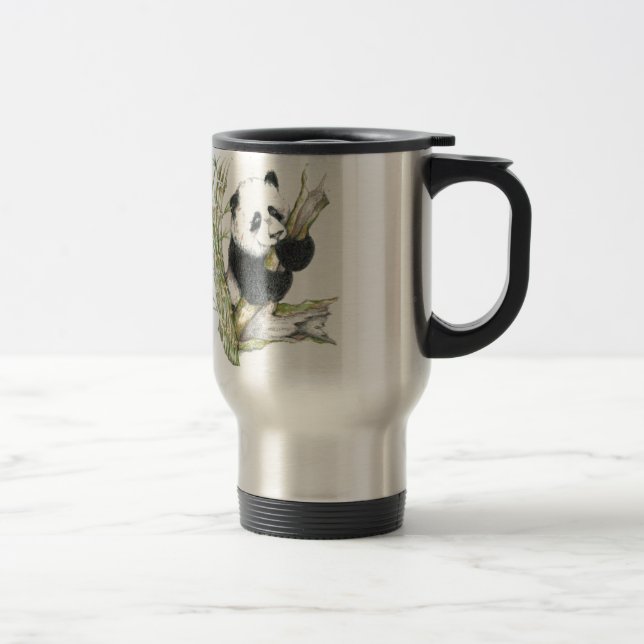 Panda Bear cute pencil drawing bamboo Travel Mug (Right)