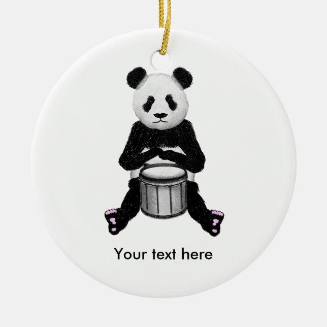 Panda Bear Drum Illustration Ceramic Ornament (Front)