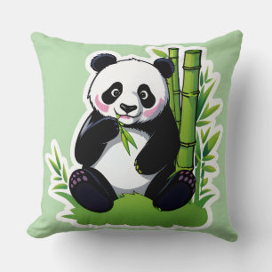 Panda bear eating bamboo leaves throw pillow