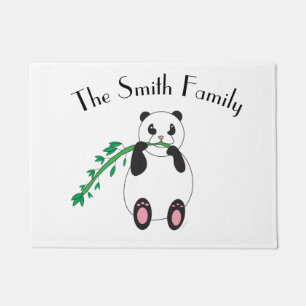 Panda Bear Eating Bamboo Personalize Doormat