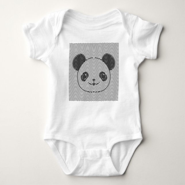 Panda Bear Face On Wave Pattern Baby Bodysuit (Front)