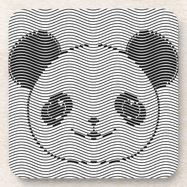 Panda Bear Face On Wave Pattern Beverage Coaster (Front)