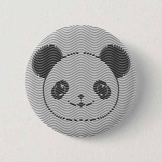 Panda Bear Face On Wave Pattern Button (Front)