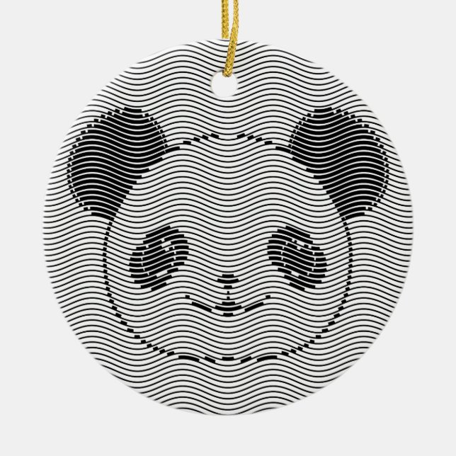 Panda Bear Face On Wave Pattern Ceramic Ornament (Front)