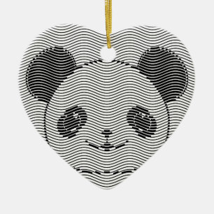 Panda Bear Face On Wave Pattern Ceramic Ornament