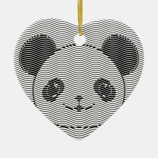 Panda Bear Face On Wave Pattern Ceramic Ornament (Front)