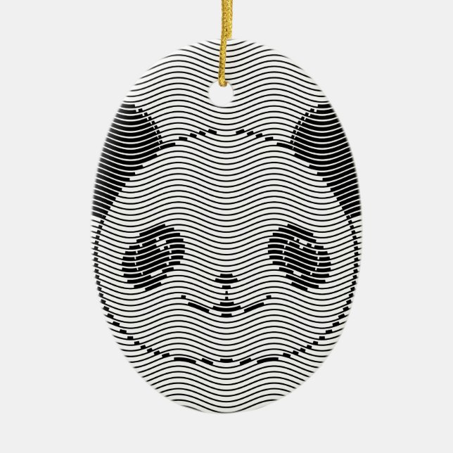 Panda Bear Face On Wave Pattern Ceramic Ornament (Front)