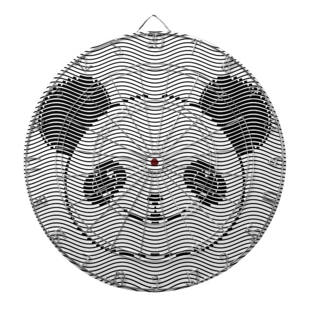 Panda Bear Face On Wave Pattern Dartboard With Darts (Front)
