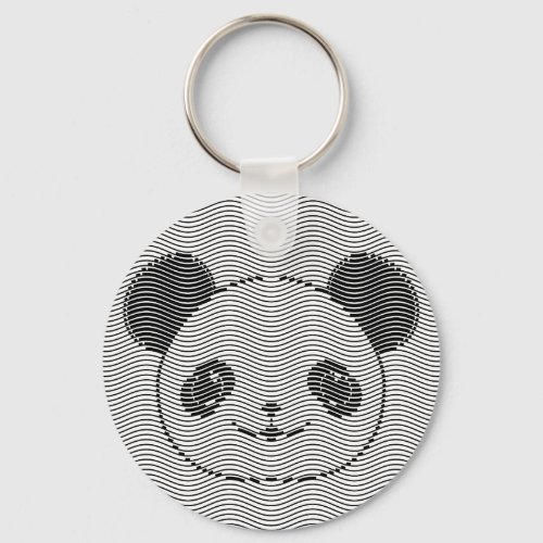 Panda Bear Face On Wave Pattern Keychain