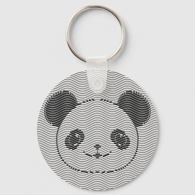 Panda Bear Face On Wave Pattern Keychain (Front)