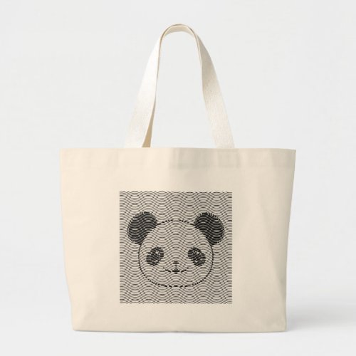 Panda Bear Face On Wave Pattern Large Tote Bag