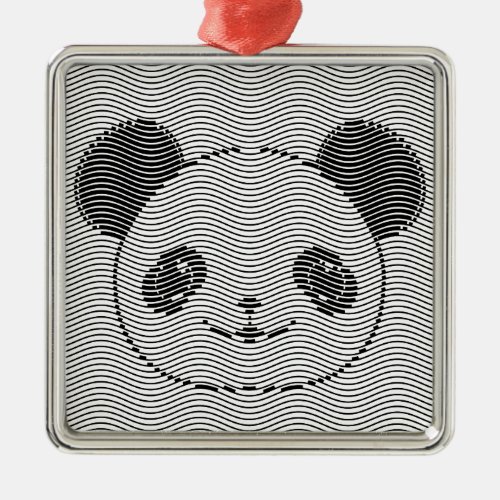 Panda Bear Face On Wave Pattern Metal Ornament
