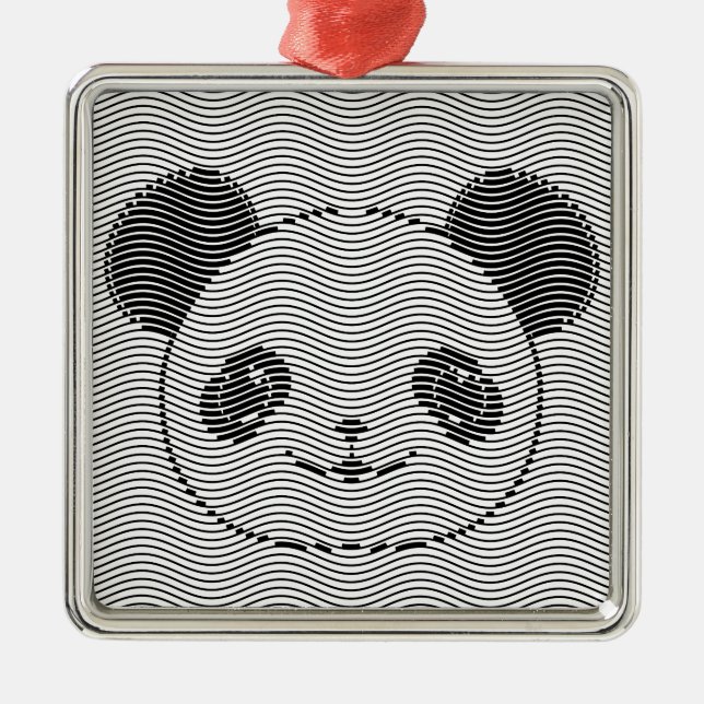 Panda Bear Face On Wave Pattern Metal Ornament (Front)