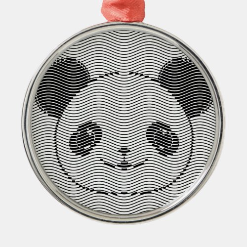 Panda Bear Face On Wave Pattern Metal Ornament