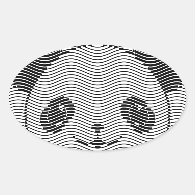 Panda Bear Face On Wave Pattern Oval Sticker (Front)