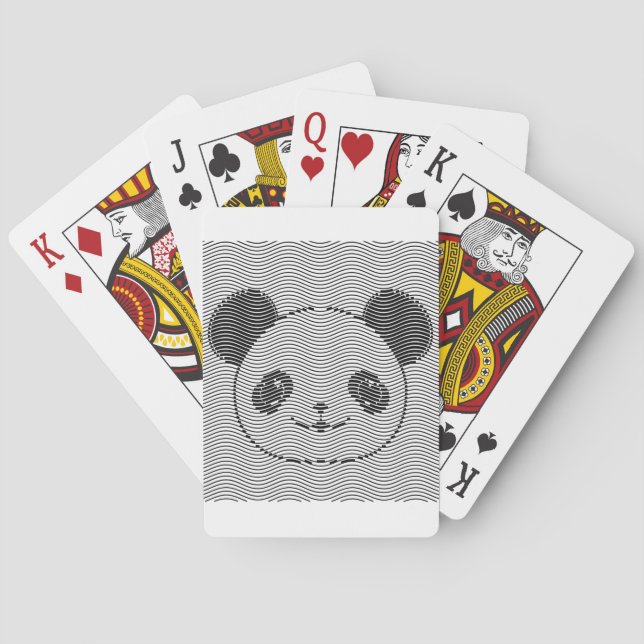 Panda Bear Face On Wave Pattern Poker Cards (Back)