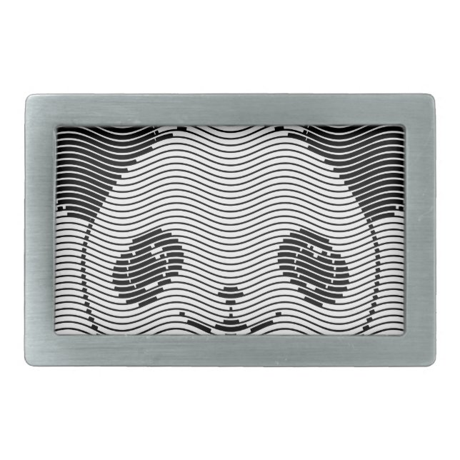 Panda Bear Face On Wave Pattern Rectangular Belt Buckle (Front)