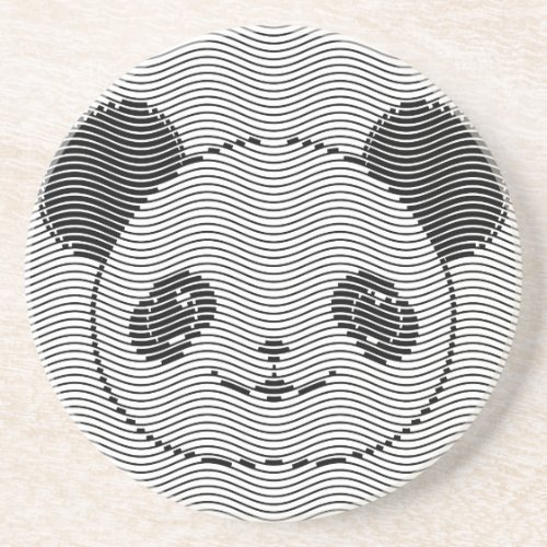 Panda Bear Face On Wave Pattern Sandstone Coaster