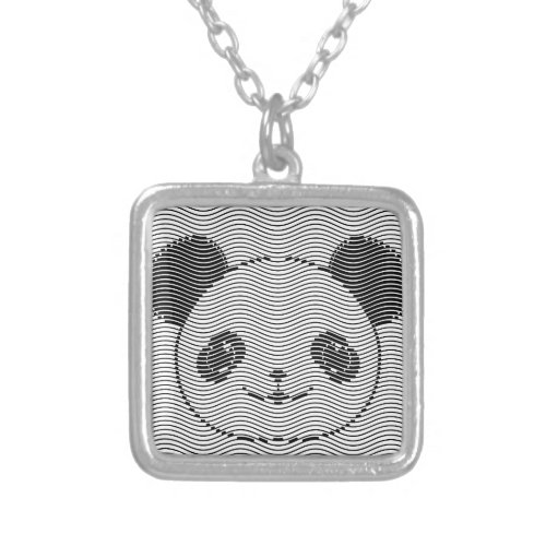 Panda Bear Face On Wave Pattern Silver Plated Necklace