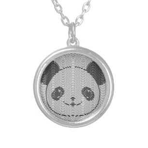 Panda Bear Face On Wave Pattern Silver Plated Necklace