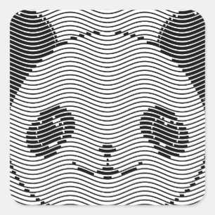 Panda Bear Face On Wave Pattern Square Sticker