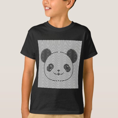 Panda Bear Face On Wave Pattern T_Shirt