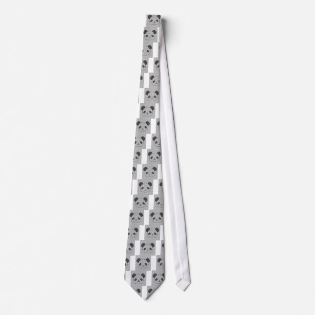 Panda Bear Face On Wave Pattern Tie (Front)