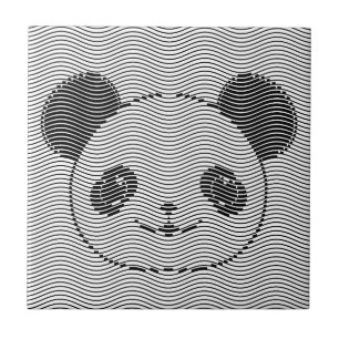 Panda Bear Face On Wave Pattern Tile