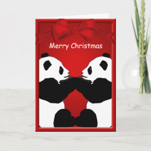Panda Bear Friends Merry Christmas Greeting Holiday Card