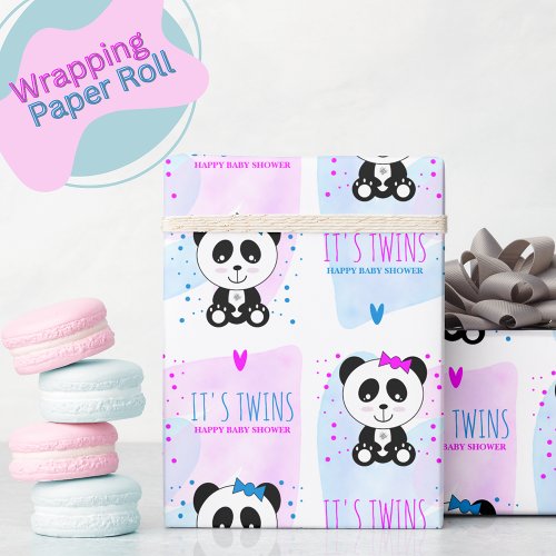 Panda Bear Girl and Boy Twins Wrapping Paper