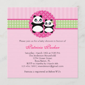 Panda Bear Girl Baby Shower Invitation