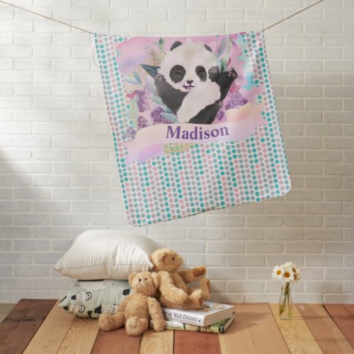 Panda Bear Girl Baby with Name Baby Blanket