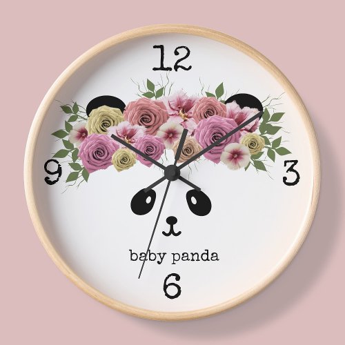 Panda Bear Girl Floral Crown Personalized Clock