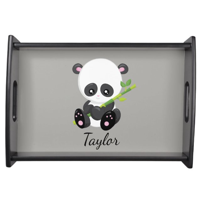 Panda Bear Gray and Black Serving Tray (Front)