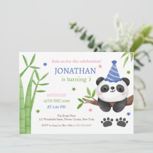 Panda Bear Green Bamboo Kids Birthday  Invitation