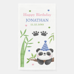 Panda Bear Green Bamboo Kids Birthday Paper Guest Towels