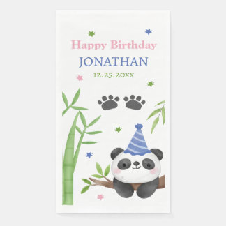 Panda Bear Green Bamboo Kids Birthday  Paper Guest Towels
