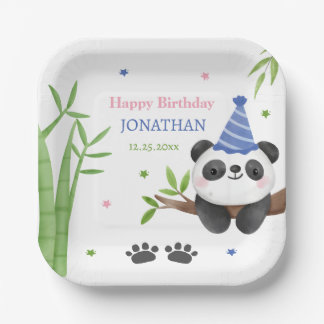Panda Bear Green Bamboo Kids Birthday  Paper Plates