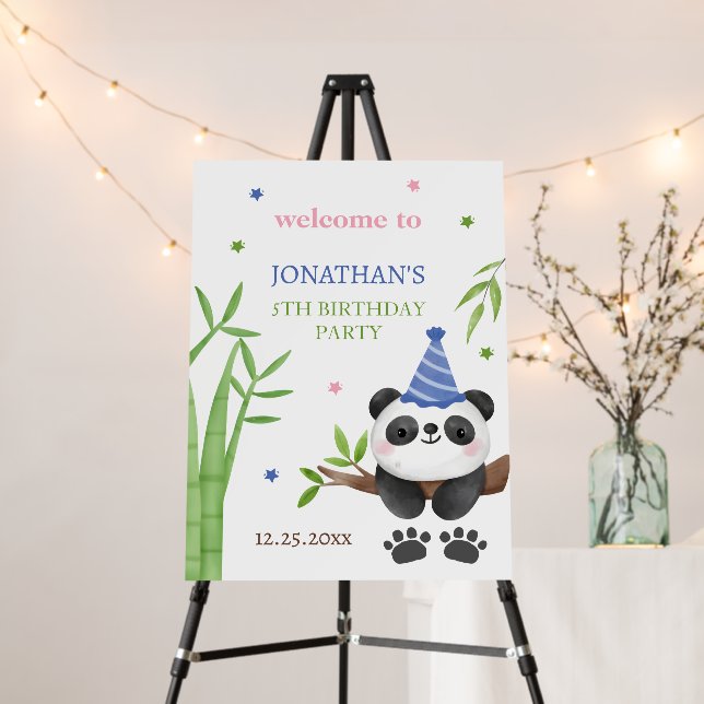 Panda Bear Green Bamboo Kids Birthday Welcome Foam Board (In Situ (Stand))