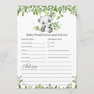 Panda Bear Greenery Baby Predictions Game Card