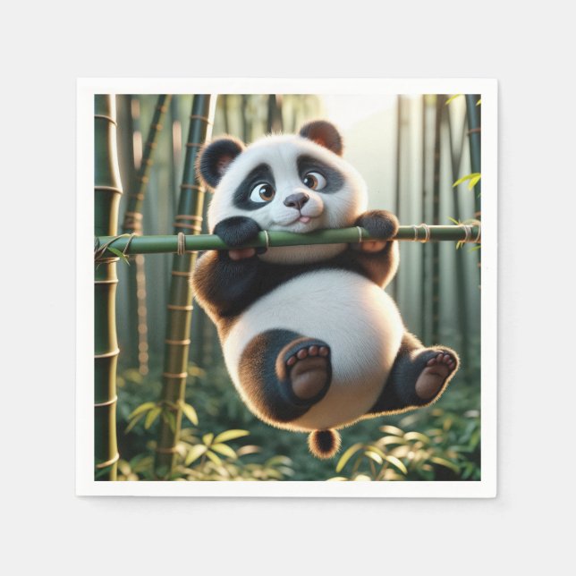 Panda Bear Hanging From a Bamboo Branch Napkins (Front)