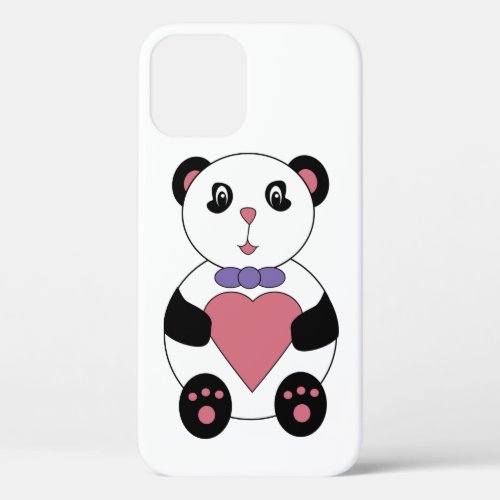 Panda Bear Happy Purple Bow Tie Pink Heart iPhone 12 Case
