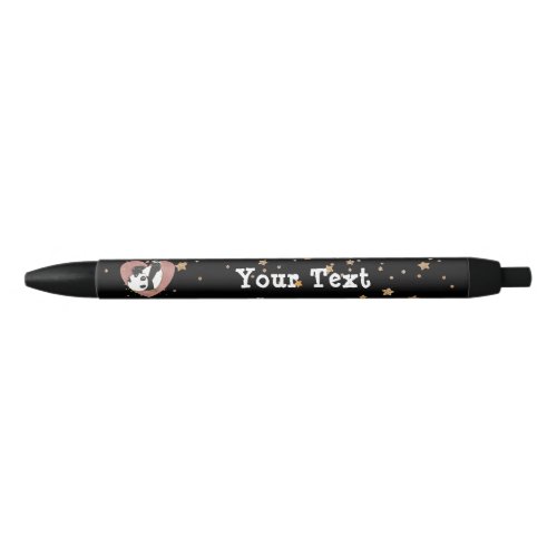 Panda Bear Heart Gold Stars Name Black Ink Pen