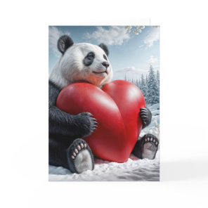 Panda Bear Hugging a Big red Heart Holiday Card
