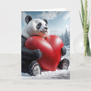Panda Bear Hugging a Big red Heart Holiday Card