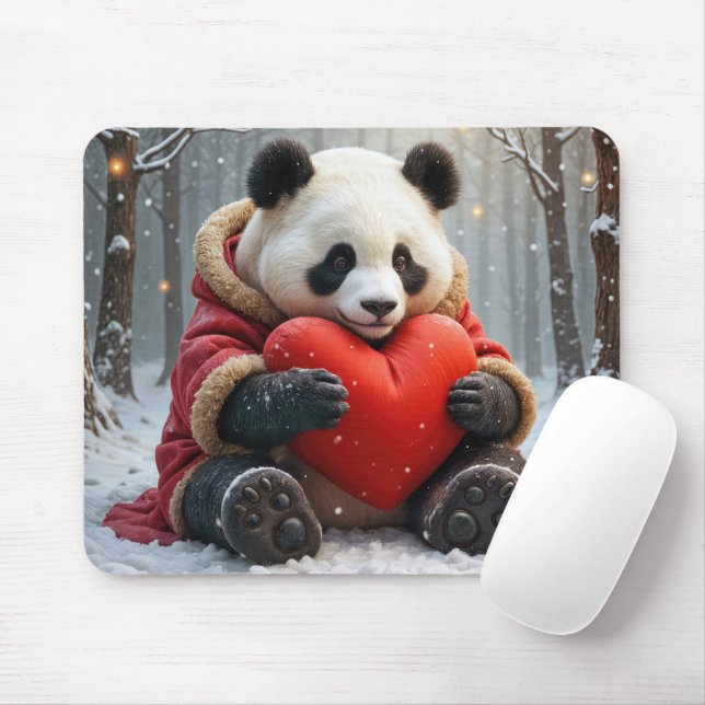 Panda Bear Hugging a Heart Pillow Mouse Pad (With Mouse)