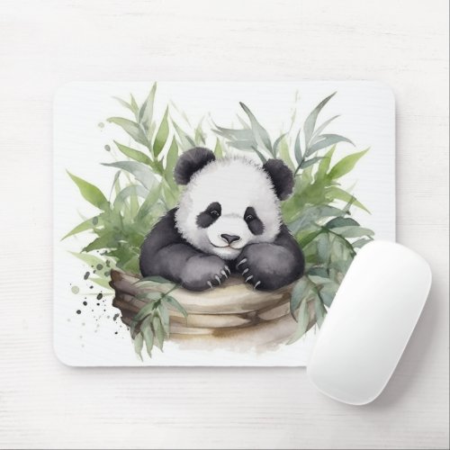 Panda Bear In Bamboo Basket Mouse Pad